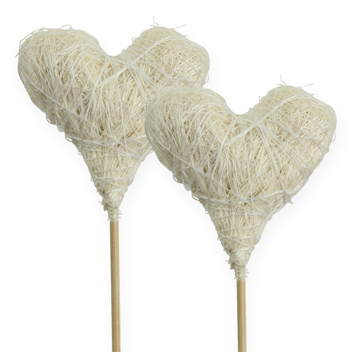 Floristik24 Sisal heart on the stick 6cm white 36pcs