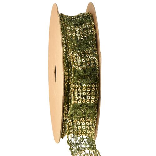 Floristik24 Lace ribbon green with gold decorative ribbon lace 25mm 15m