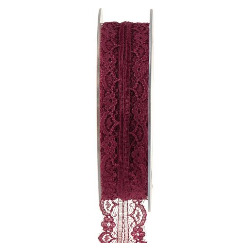 Lace ribbon with flowers decorative ribbon Bordeaux W25mm L25m