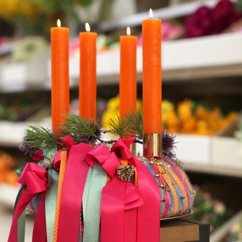 Taper candles colored orange 34mm x 300mm 4 pieces | Floristik24.co.uk