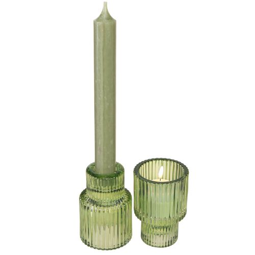 Product Glass Tealight Holder Green H8cm 4 Pcs