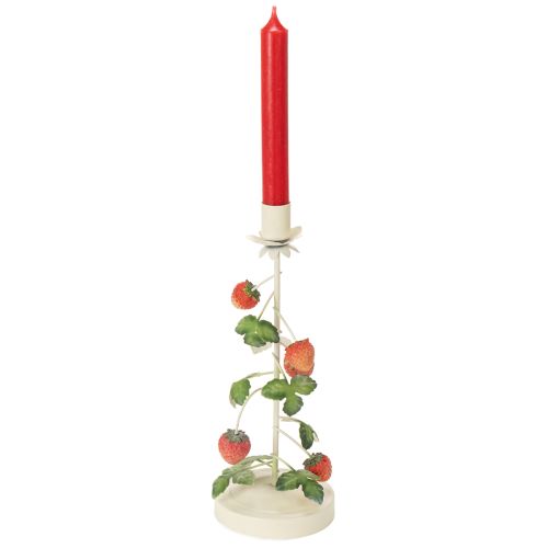 Product Metal taper candle holder with strawberry decoration, cream, round, H26cm