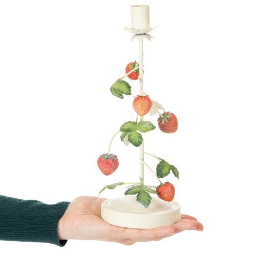 Product Metal taper candle holder with strawberry decoration, cream, round, H26cm