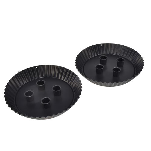 Product Metal cake-shaped candle holder – Black, Ø 24 cm – Elegant table decoration for 4 candles – 2 pieces