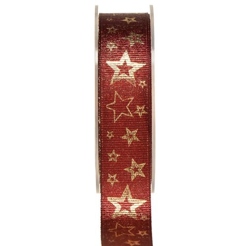 Floristik24 Star Ribbon Decorative Ribbon Christmas Red Gold W25mm L15m