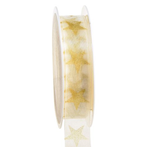 Star Ribbon White Gold Organza Ribbon Decorative Ribbon W25mm L18m