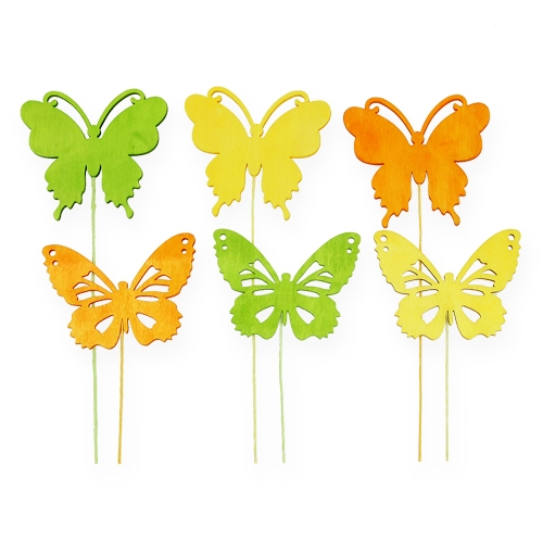 Decorative butterflies on wire 3-colored 8cm 18pcs