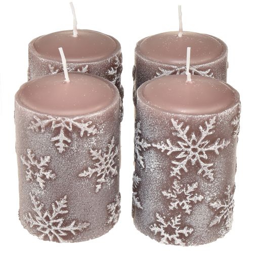 Floristik24 Pillar Candles Pink Candles Snowflakes 100/65mm 4 Pcs