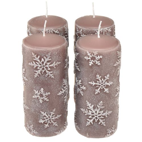 Pillar Candles Pink Candles Snowflakes 150/65mm 4 Pcs