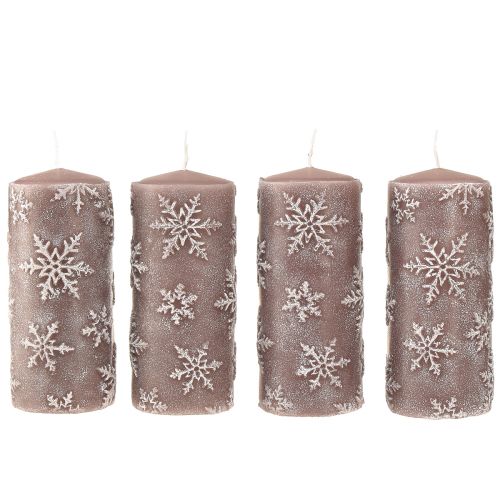 Product Pillar Candles Pink Candles Snowflakes 150/65mm 4 Pcs