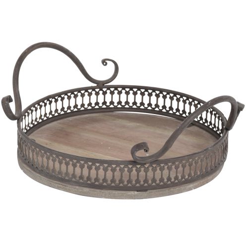 Product Tray with handles round tray antique brown Ø26/33cm set of 2