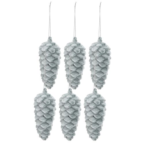 Product Pine cone decoration, grey flocked, 11.5cm, 6 pieces