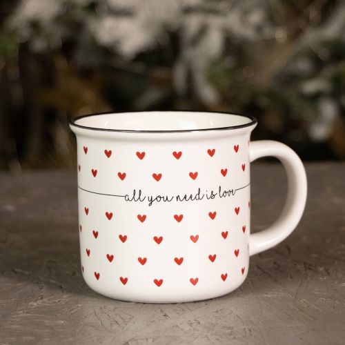 Product Cup with hearts ceramic cup white red Ø9cm H9cm