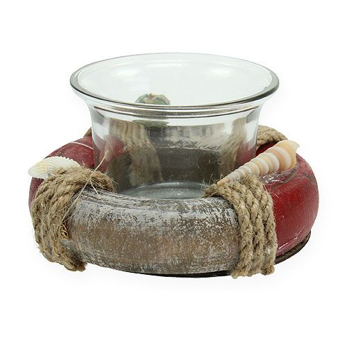 Floristik24 Tealight holder lifebuoy white, red Ø8,5cm