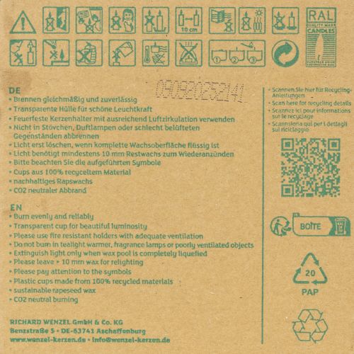 Product Pure Nature Lights tealights, 10-hour burning time, rapeseed wax candles, 8 pieces