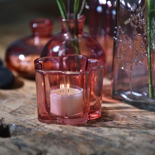 Product Tealight holder flower tealight glass pink Ø7.5cm H6cm 6pcs