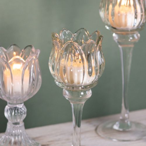 Product Glass tealight holder, decorative flower shape for a stylish ambience, 17cm