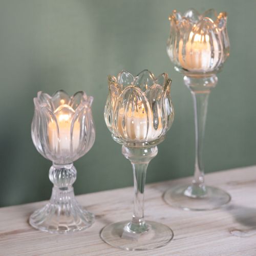 Product Glass tealight holder, decorative flower shape for a stylish ambience, 17cm
