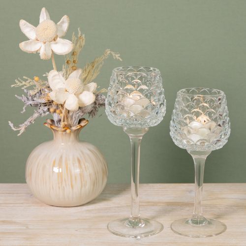 Product Tealight holder glass cone with base H19.5/22.5cm set of 2