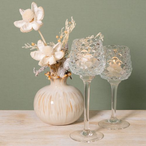 Product Tealight holder glass cone with base H19.5/22.5cm set of 2