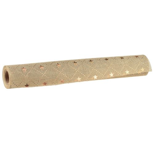 Product Christmas table runner with shiny stars, gold, 48cm x 4.5m - Festive decoration