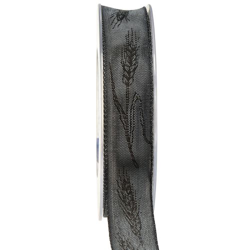 Product Mourning ribbon decorative ribbon silver black with ears of wheat W40mm L25m