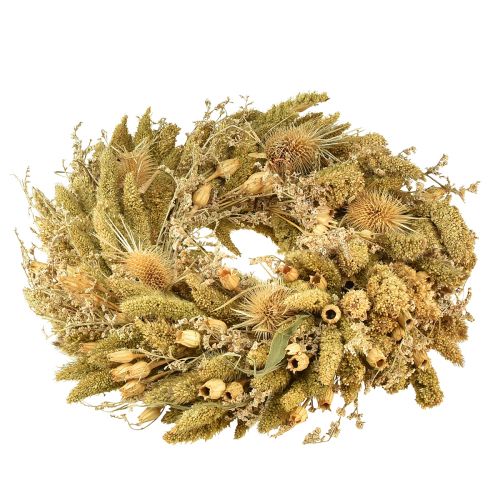 Product Dried wreath thistles millet yellow olive green Ø28cm