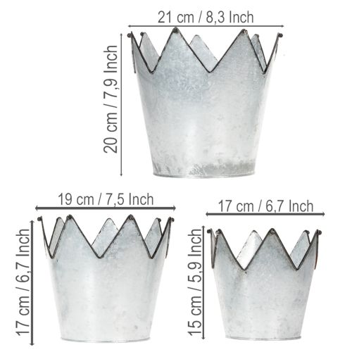 Product Planter crown metal decorative zinc Ø21.5/19.5/17cm set of 3