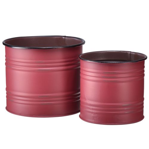 Product Planter Metal Tin Vintage Plant Pot Red Brown Ø12/9.5cm Set of 2