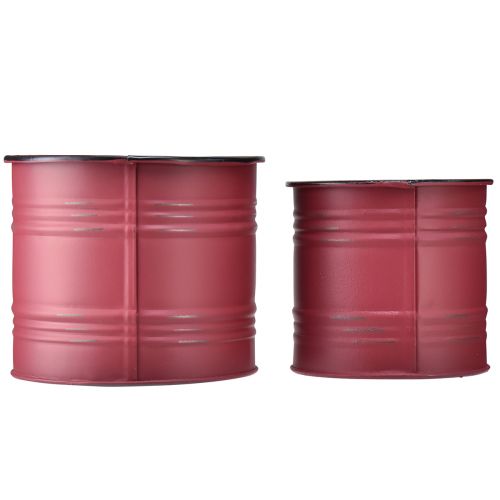 Product Planter Metal Tin Vintage Plant Pot Red Brown Ø12/9.5cm Set of 2