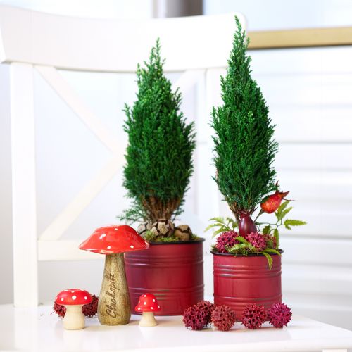 Product Planter Metal Tin Vintage Plant Pot Red Brown Ø12/9.5cm Set of 2