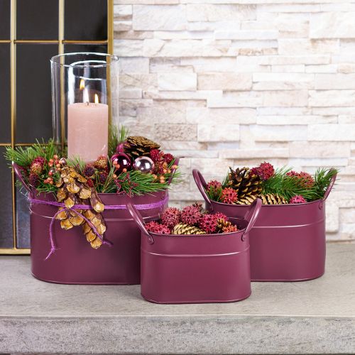 Product Planter metal oval plant pot purple 24/21/18cm set of 3
