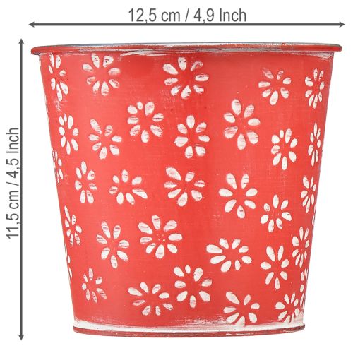 Product Red and white floral flower pot, metal, Ø12.5cm H11.5cm