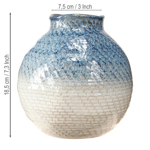 Product Ceramic vase glazed blue and white braided look H18.5cm