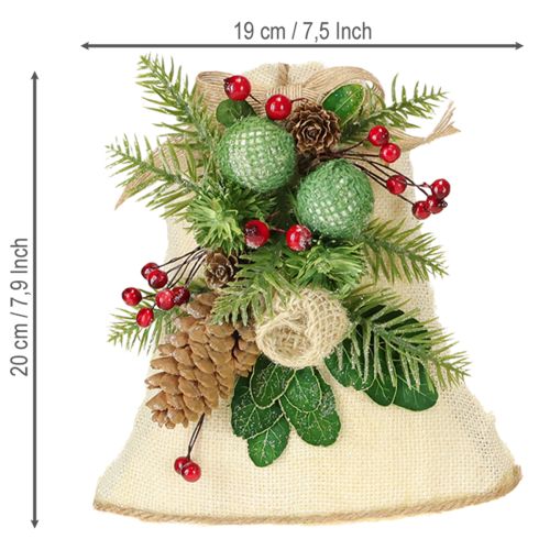 Product Christmas wall decoration, bell, jute, assorted, H20cm, 2 pieces