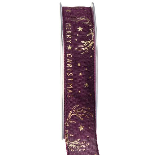 Christmas ribbon purple gold star antler decoration W25mm L15m