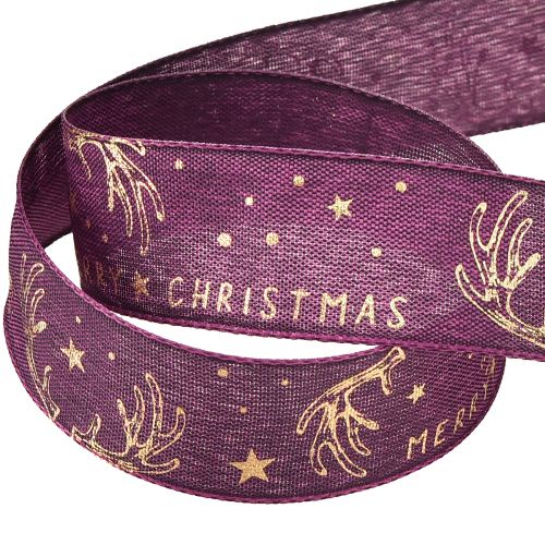 Product Christmas ribbon purple gold star antler decoration W25mm L15m