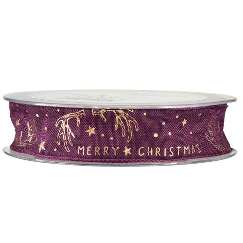 Product Christmas ribbon purple gold star antler decoration W25mm L15m