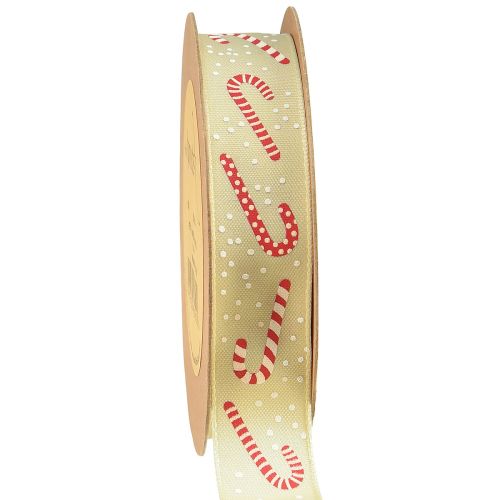 Floristik24 Christmas ribbon with candy canes gift ribbon beige 25mm 15m