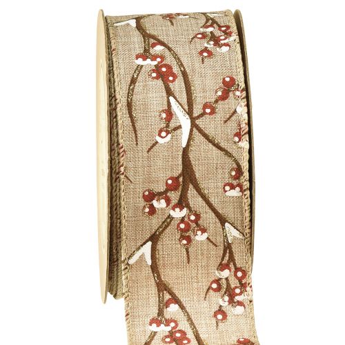 Floristik24 Christmas Ribbon Winter Rowanberries Red White W50mm L10m