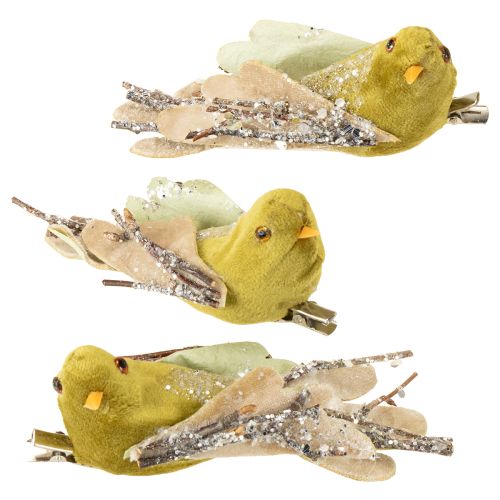 Floristik24 Christmas decoration bird on clip green, glitter 12cm 6pcs assorted