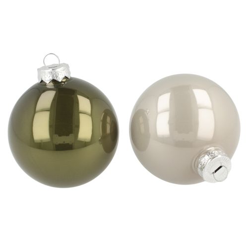 Christmas balls glass balls olive silver grey Ø7.5cm 12 pcs