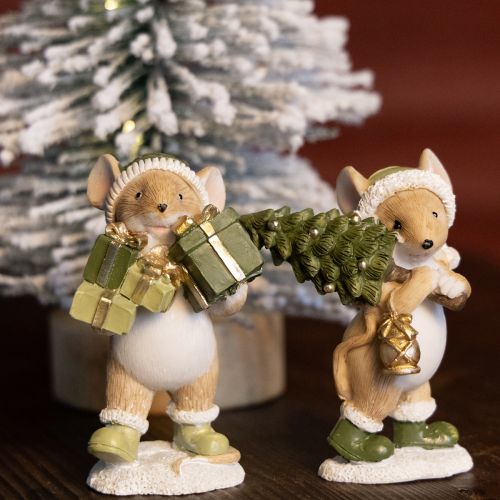 Product Christmas mice decoration mouse green brown H8cm 2 pcs