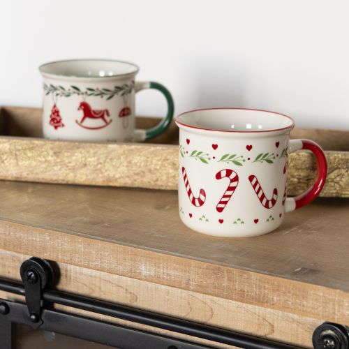 Product Christmas mug ceramic red green cream H9cm 2pcs