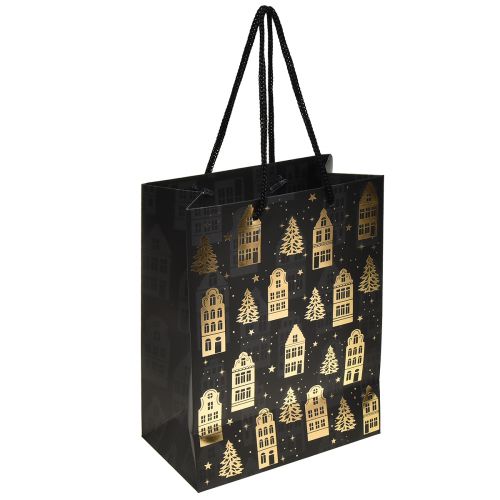 Floristik24 Christmas bag black/gold fir houses 18x10x23cm 2pcs