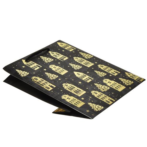 Floristik24 Christmas bag black/gold fir houses 18x10x23cm 2pcs