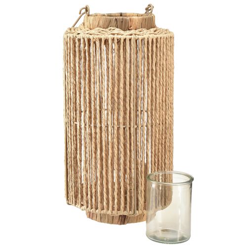 Product Lantern raffia with handle natural fiber for LED candle Ø19cm H36cm