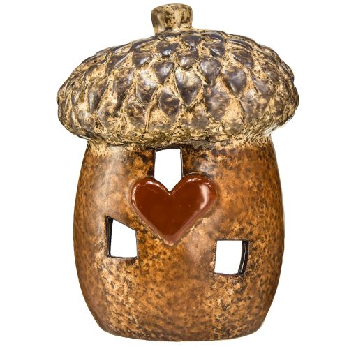 Product Lantern acorn brown, 15.4cm - Rustic autumn decoration with heart motif