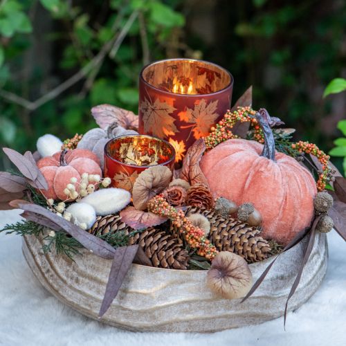 Product Glass Lantern Leaves Brown Champagne Ø7.5cm 6 pcs