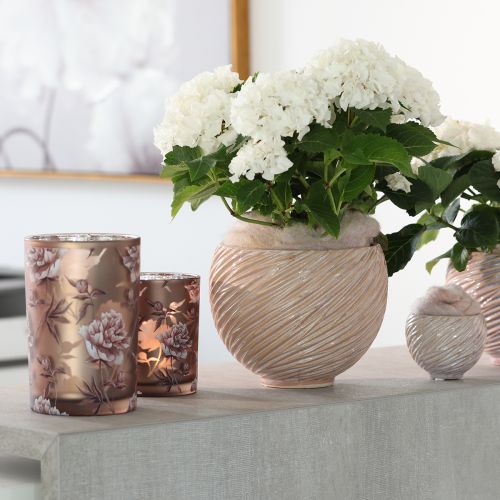 Floristik24 Glass Lantern Brown Silver Pink Carnations H18cm
